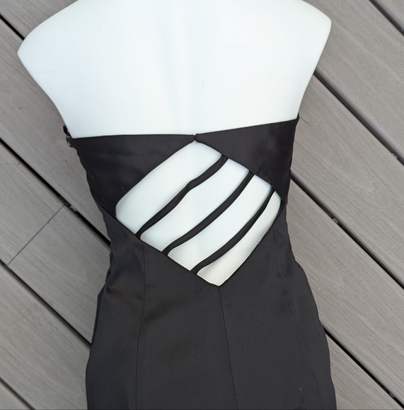 Jessica McClintock long black strapless gown tulle hem  10 Petite Vintage - Picture 8 of 16